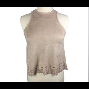 crop top pineapple cut out scallop hem sleeveless zip back Anthropologie